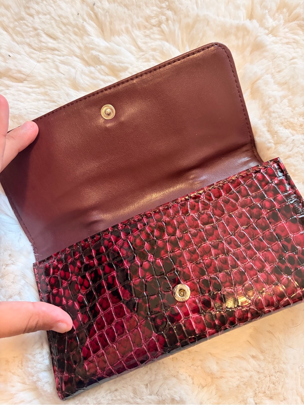 GUESS Burgundy Croc-Embossed Wallet with Black Accents - Picture 3 of 5